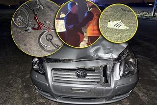 Wypadek pod Pruszkowem. Pijany kierowca potrącił rowerzystę. Rower pękł na dwie części
