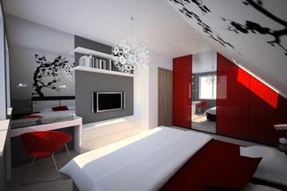 Sypialnia z czerwonymi dodatkami