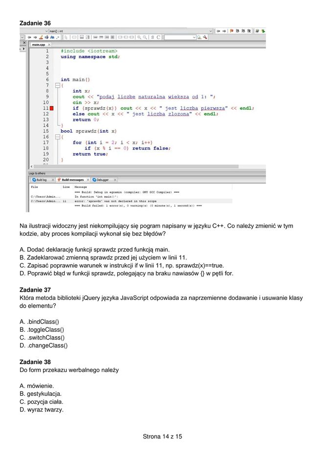 Egzamin zawodowy informatyk - przykładowe zadania. Nazwa kwalifikacji: Projektowanie, programowanie i testowanie aplikacji