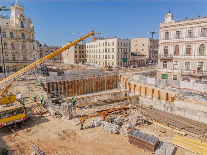 Budowa tunelu kolejowego i przystanku Śródmieście w Łodzi (marzec 2025)
