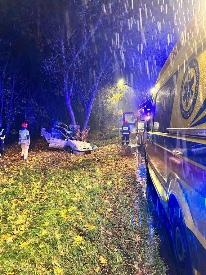 Poważny wypadek w Toruniu. Tak wyglądało auto po uderzeniu w drzewo