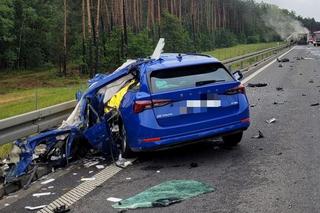 Tragiczny wypadek pod Bełchatowem. Kierowca osobówki zginął, ciężarówka spłonęła