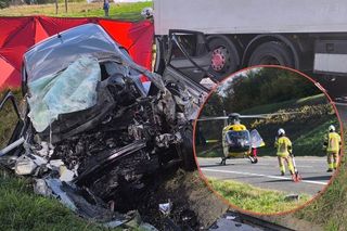 Osobówka zmiażdżona przez tira. Z auta nic nie zostało