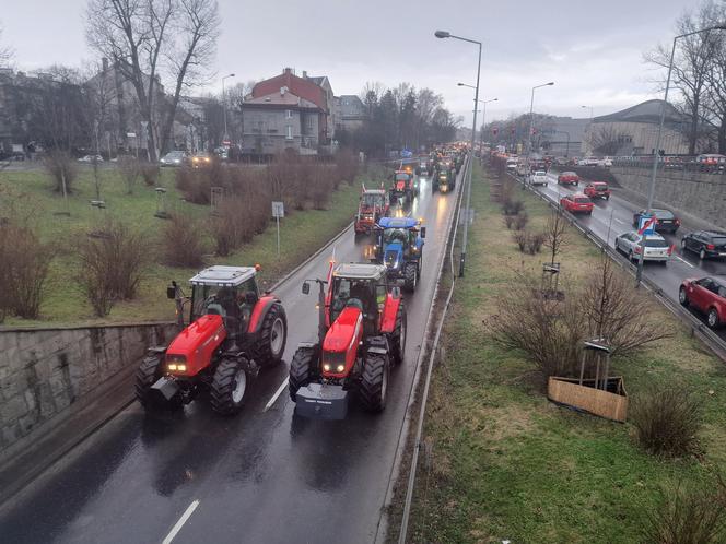 Strajk rolników w Krakowie. Kolumna liczyła ponad 400 maszyn
