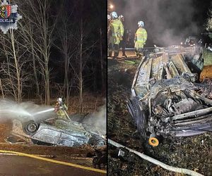 19-letni kierowca zginął w płomieniach. Straszny wypadek pod Polkowicami 