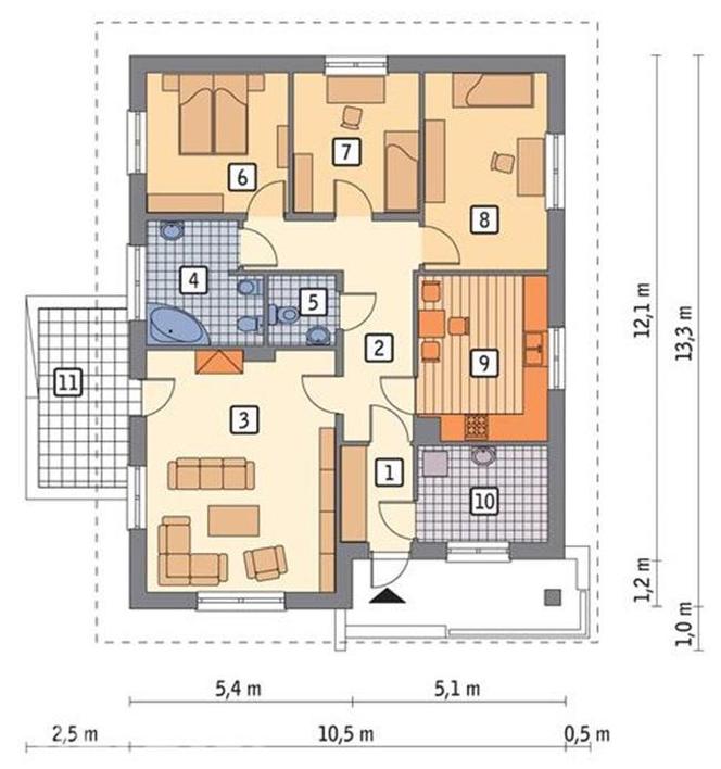 Projekt domu C284 Dom ekonomiczny - wizualizacje, plan, propozycje aranżacji