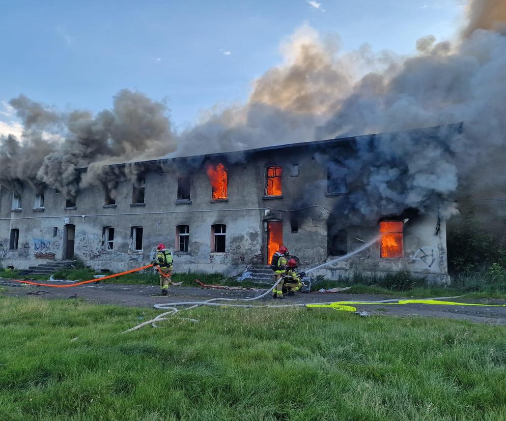 Pożar pustostanu w Katowicach. Z ogniem walczy 9 zastępów strażaków