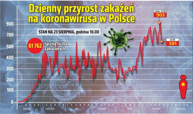 Koronawirus w Polsce. Wykresy 23.08.2020