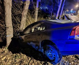 Szalony rajd pijanego kierowcy w Brodach. Uszkodził trzy auta, skończył na drzewie