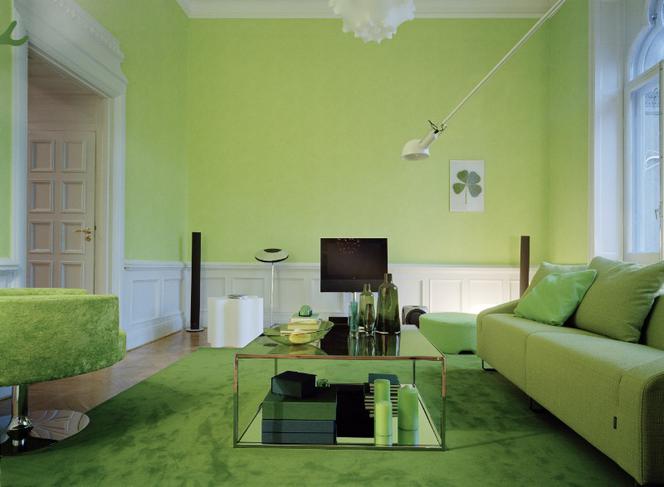 Salon przesiąknięty zielenią - od podłogi do sufitu