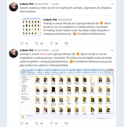 Izabela Pek na Twitterze o teczkach Andrzeja Dudy
