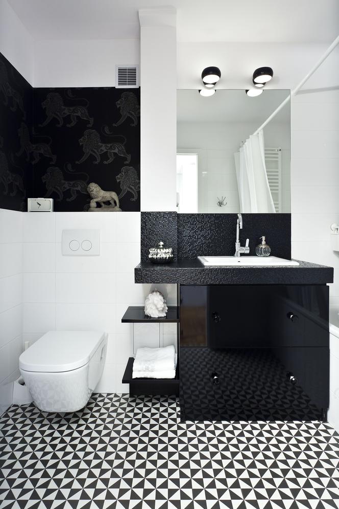 Projekt łazienki w kolorze czarno-bialym