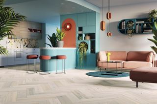 Salon, aranżacja Bel-Pol i drewniana podłoga