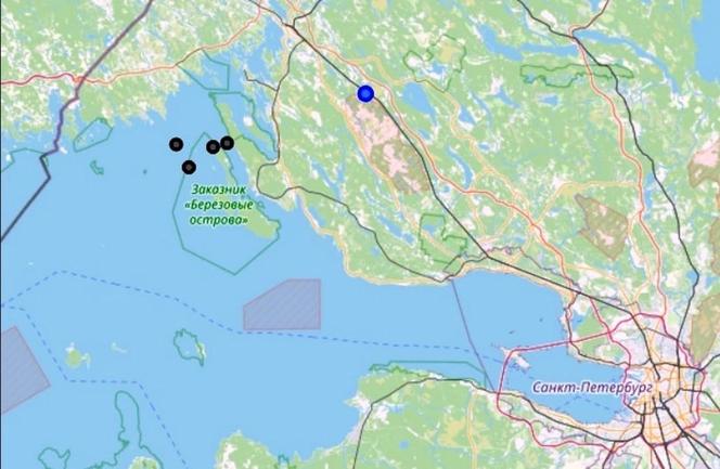 miejsca wybuchów podwodnych w Zatoce Fińskiej