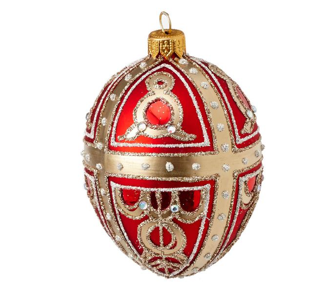 Czerwona bombka w kształcie jajka Faberge