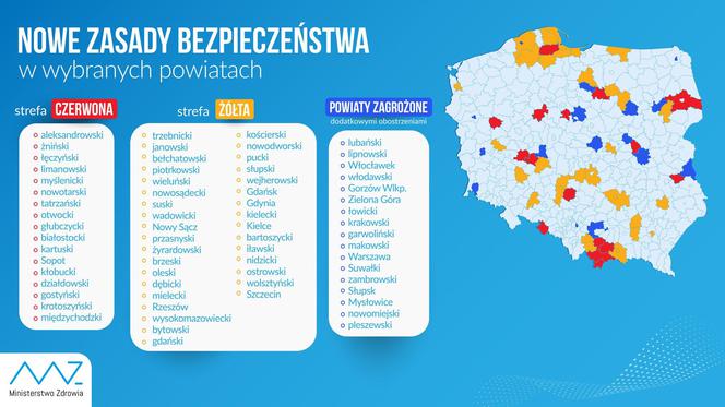 Czerwone, żółte i niebieskie powiaty w regione! Od soboty nowe strefy zagrożenia!