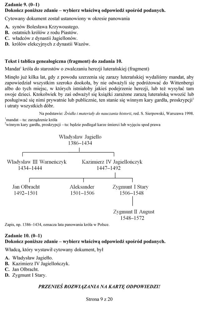 EGZAMIN GIMNAZJALNY 2013 HISTORIA, WOS - ARKUSZE, ODPOWIEDZI