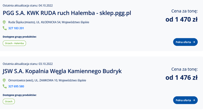 Ceny węgla ze strony cieplo.gov.pl