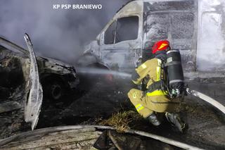 Pożar w Pieniężnie. Spłonęły wraki samochodów. Akcja strażaków trwała kilka godzin [ZDJĘCIA]