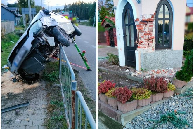 Samochód osobowy uderzył w kapliczkę w Lasach w pow. kraśnickim