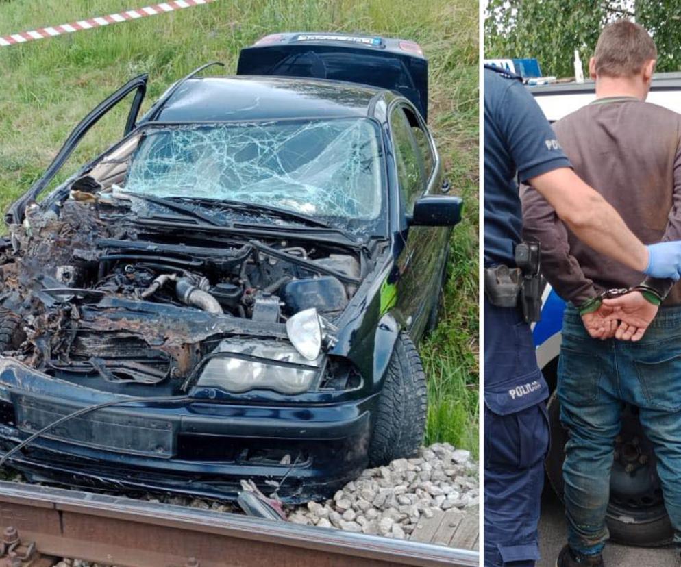 Trawniki: Wjechał BMW pod pociąg. Narkotyki w aucie. 30-latek aresztowany