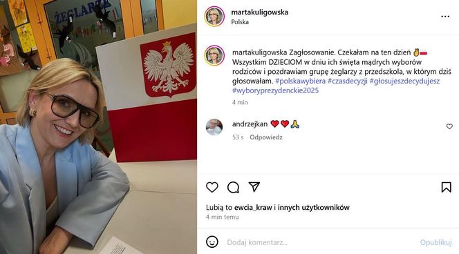 Wybory Prezydenckie 2025. Jak głosowały gwiazdy? Marta Kuligowska
