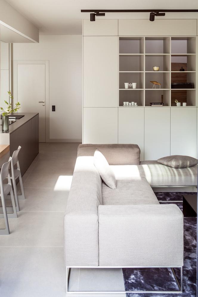 Aranżacja salonu z kuchnią w stylu minimalistycznym