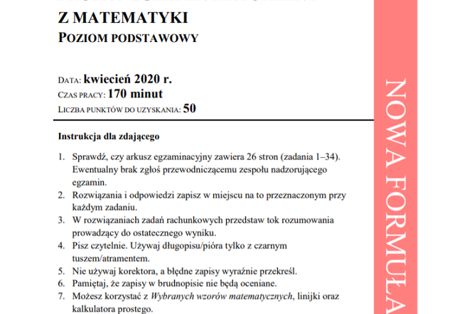 Próbna matura 2020 CKE online - ARKUSZE PDF,  ODPOWIEDZI, ZADANIA matematyka