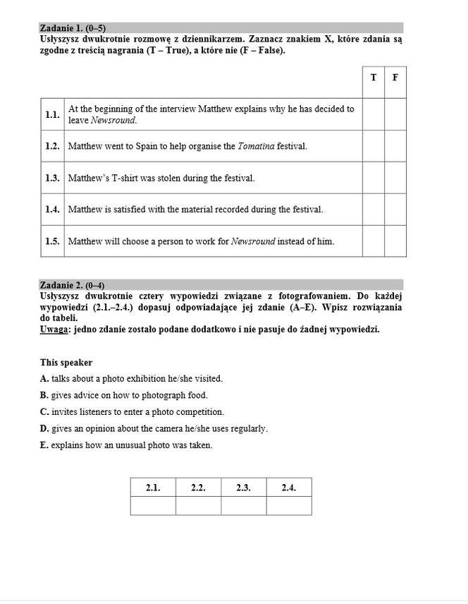 próbna matura z angieslkiego ARKUSZE