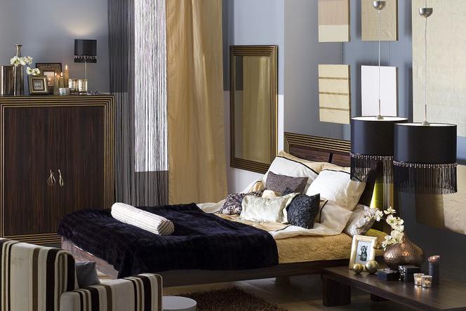 Sypialnia w stylu glamour: złote dodatki