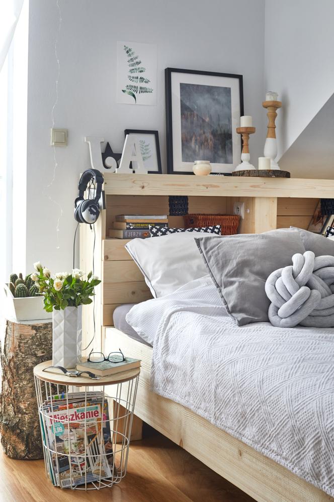 Przechowywanie w sypialni – łóżko z funkcjonalnym zagłówkiem DIY