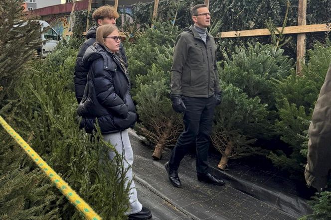 Mateusz Morawiecki wybiera choinkę na bazarze. Do świąt przygotowuje się z rodziną