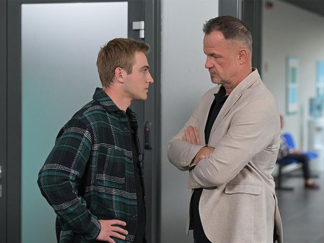 Pierwsza miłość, odcinek 4040: Biały (Igor Paszczyk), ojciec (Dawid Zawadzki) Mileny/Angeliki (Patrycja Franczak)