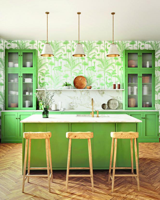 Dom w stylu biophilic - zielona kuchnia
