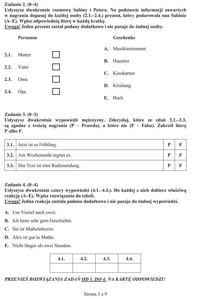 Próbny egzamin gimnazjalny 2013 - język niemiecki poziom podstawowy