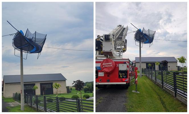 Trampolina na słupie, powalone drzewa, zalane obiekty i ulice. Pracowita noc siedleckich strażaków