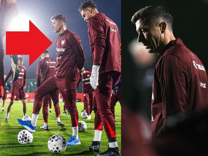 Robert Lewandowski na treningu kadry