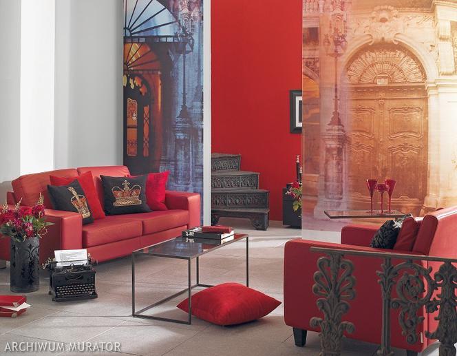Czerwona ściana w salonie