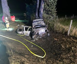 Męczyn Kolonia: BMW uderzyło w drzewo i stanęło w płomieniach. Nie żyje jedna osoba!