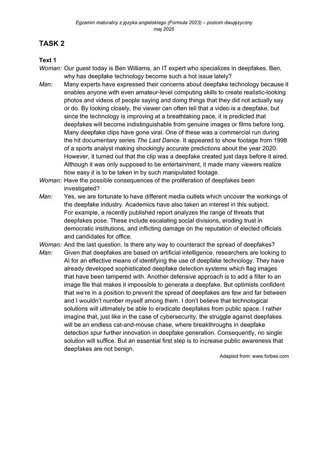 Matura 2025 angielski dwujęzyczny: ODPOWIEDZI do wszystkich zadań, gotowe rozwiązania matury z angielskiego - poziom dwujęzyczny [8.05.2025]