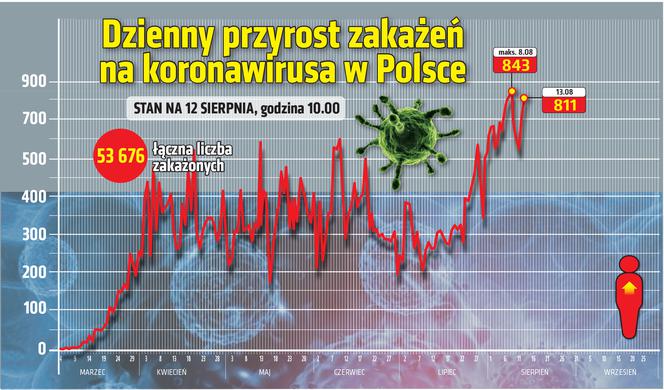 Koronawirus w Polsce. Statystyki, wykresy, grafiki (13 sierpnia)