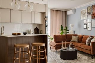 Beże, drewno i sztuka w mieszkaniu Dominiki i Marcina. 68-metrowe przytulne wnętrze w stylu vinatge