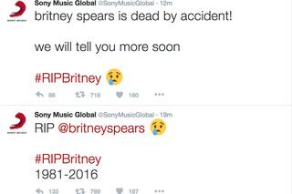 Britney Spears zginęła w wypadku - powiadomiła wytwórnia Sony