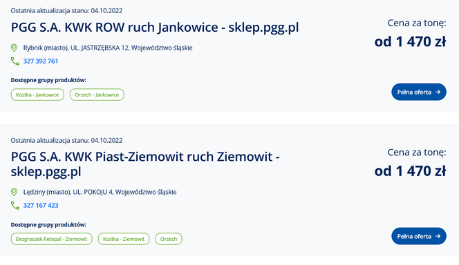 Ceny węgla ze strony cieplo.gov.pl