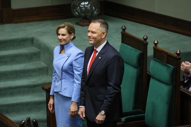 Marta Nawrocka cała na niebiesko zachwyciła w Sejmie  