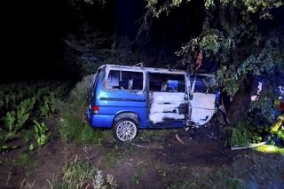 Śmiertelny wypadek pod Radomskiem. 42-latek nie żyje. Jego bus spłonął [ZDJĘCIA].