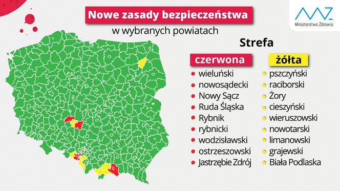 Powiat kępiński opuszcza żółtą strefę, powiat ostrzeszowski nadal czerwony - Ministerstwo Zdrowia uaktualniło mapę