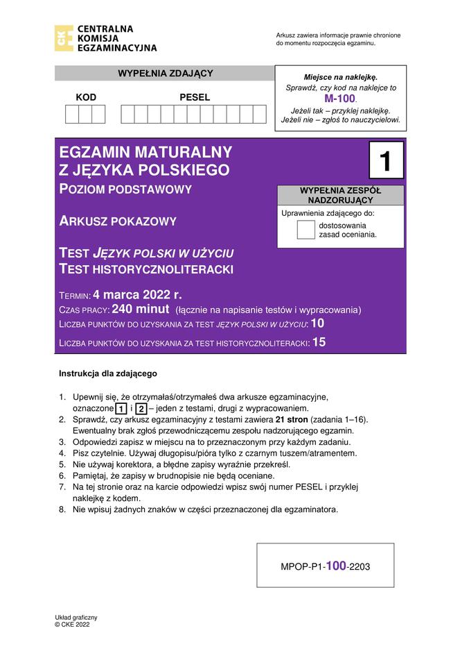 Matura 2023: arkusz przykładowy CKE język polski