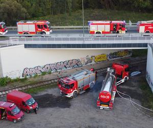 Pożar dzikiego wysypiska śmieci w Dąbrowie Górniczej