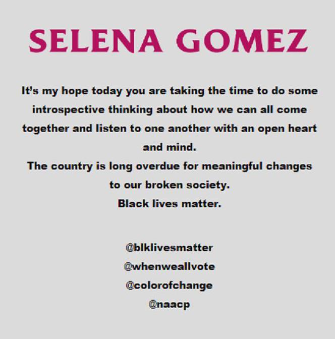 Selena Gomez - komunikat na stronie internetowej